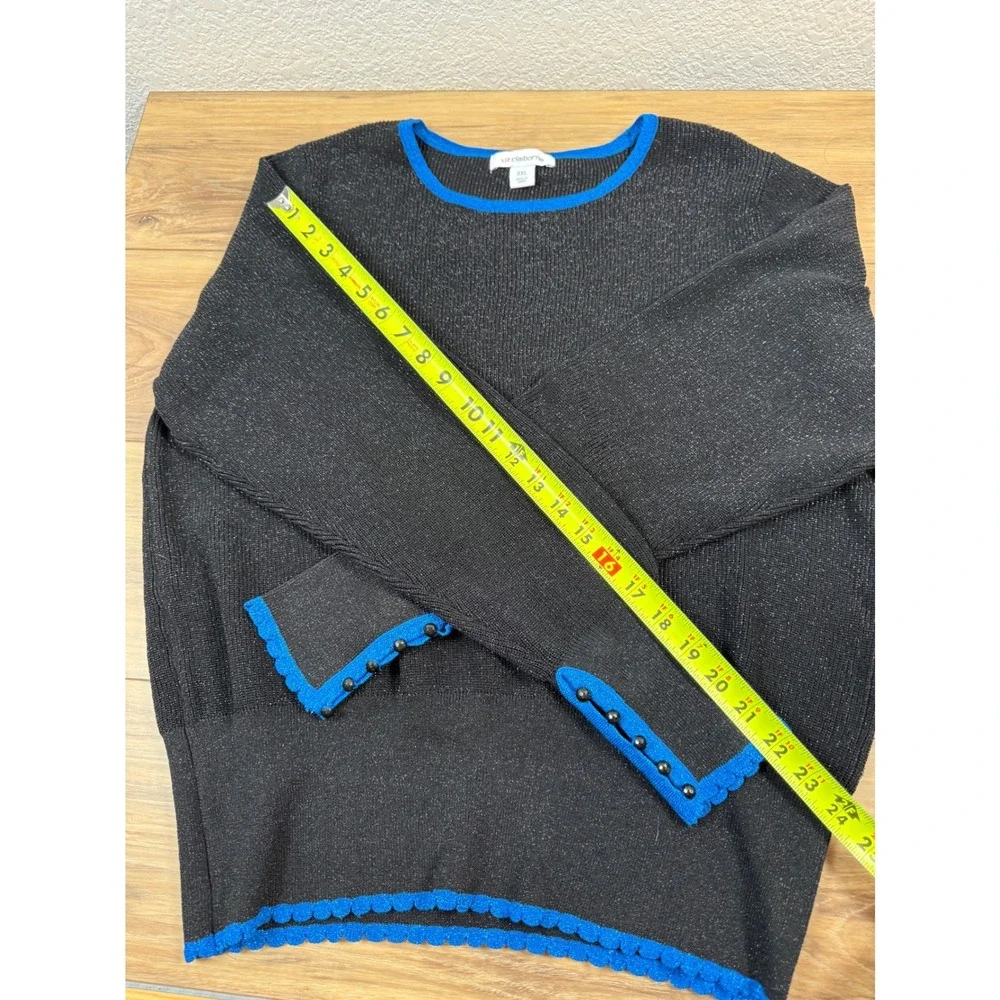 Liz Claiborne Black Blue Sparkle Knit Crew Neck Long Sleeve Sweater XXL NWT $49 - Picture 9 of 11